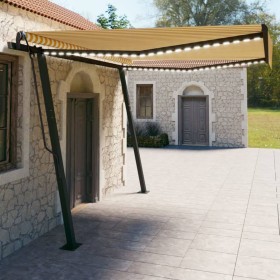 Retractable manual awning with yellow and white LED lights 4x3 m by , Awnings - Ref: Foro24-3070143, Price: 560,50 €, Discoun...