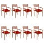 Stackable garden chairs 8 units teak wood with cushions by , Garden chairs - Ref: Foro24-3072621, Price: 666,36 €, Discount: %