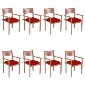 Stackable garden chairs 8 units teak wood with cushions by , Garden chairs - Ref: Foro24-3072621, Price: 666,36 €, Discount: %