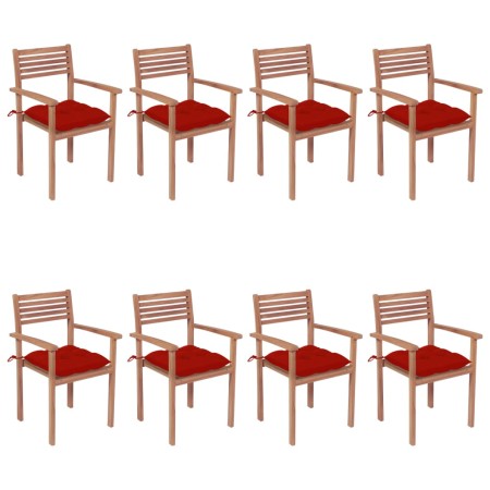 Stackable garden chairs 8 units teak wood with cushions by , Garden chairs - Ref: Foro24-3072621, Price: 666,36 €, Discount: %