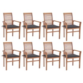 Solid teak dining chairs set of 8 with anthracite gray cushions by , Garden chairs - Ref: Foro24-3072973, Price: 771,99 €, Di...