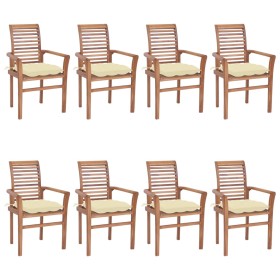 Dining chairs 8 pcs teak wood with cream white cushions by , Garden chairs - Ref: Foro24-3072990, Price: 741,99 €, Discount: %