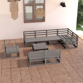 9-piece gray solid pine wood garden furniture. by , Garden sets - Ref: Foro24-3075631, Price: 557,99 €, Discount: %