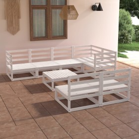 8-piece white solid pine wood garden lounge set by , Garden sets - Ref: Foro24-3075650, Price: 408,99 €, Discount: %