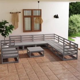 Garden furniture set, 10 pieces, gray solid pine wood by , Garden sets - Ref: Foro24-3075921, Price: 627,71 €, Discount: %