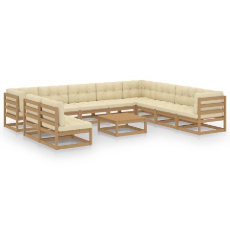 Garden furniture set 11 pieces with cushions, made of brown honey pine wood. by , Garden sets - Ref: Foro24-3076922, Price: 1...