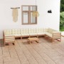 Garden furniture set 11 pieces with cushions, made of brown honey pine wood. by , Garden sets - Ref: Foro24-3077327, Price: 1...