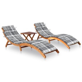 2 sun loungers with table and cushions made of solid acacia wood by , Loungers - Ref: Foro24-3077390, Price: 357,95 €, Discou...