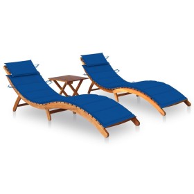 Sun loungers with table and cushions 2 units solid acacia wood by , Loungers - Ref: Foro24-3077386, Price: 352,67 €, Discount: %