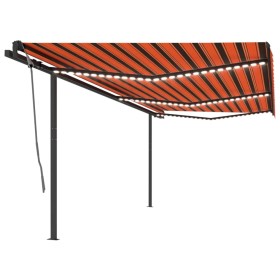 Retractable manual awning with orange and brown LED light, 6x3.5 m. by , Awnings - Ref: Foro24-3070285, Price: 764,42 €, Disc...