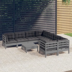 Muebles de jardín 9 pzas y cojines gris madera de pino de , Conjuntos de jardín - Ref: Foro24-3096979, Precio: 816,99 €, Desc...