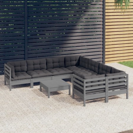 9 Stk. Gartenmöbel und Kissen aus grauem Kiefernholz von , Gartensets - Ref: Foro24-3096979, Preis: 813,35 €, Rabatt: %