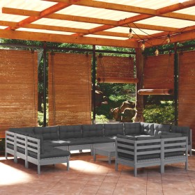 13-piece garden furniture set with gray pine wood cushions by , Garden sets - Ref: Foro24-3097279, Price: 1,00 €, Discount: %