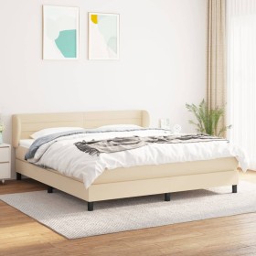 Cama box spring con colchón tela color crema 180x200 cm de , Camas y somieres - Ref: Foro24-3126346, Precio: 559,99 €, Descue...