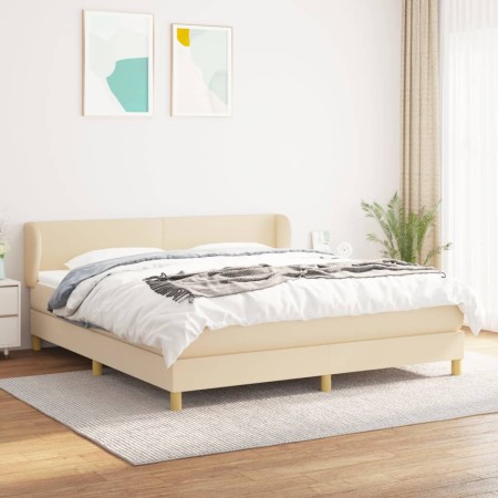 Cama box spring con colchón tela color crema 180x200 cm de , Camas y somieres - Ref: Foro24-3126746, Precio: 549,63 €, Descue...