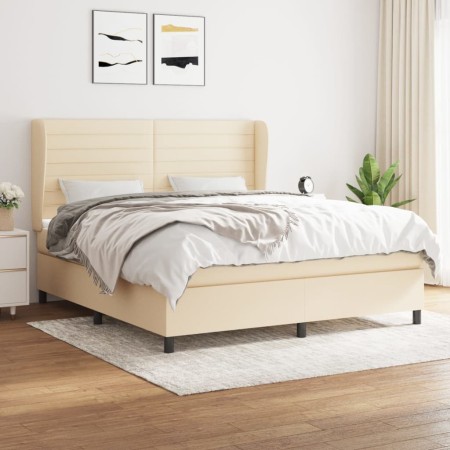 Cama box spring con colchón tela color crema 180x200 cm de , Camas y somieres - Ref: Foro24-3128066, Precio: 624,78 €, Descue...