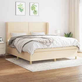 Cama box spring con colchón tela color crema 180x200 cm de , Camas y somieres - Ref: Foro24-3128466, Precio: 656,21 €, Descue...