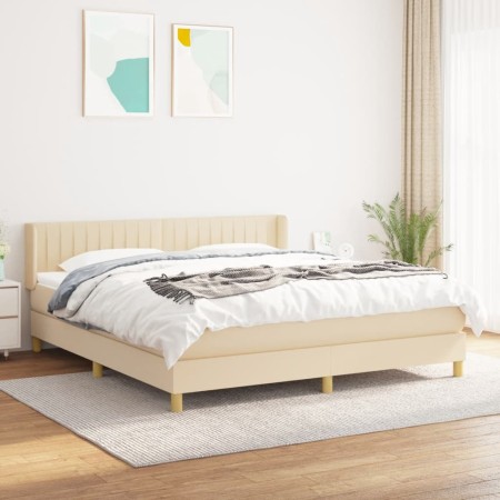 Cama box spring con colchón tela color crema 180x200 cm de , Camas y somieres - Ref: Foro24-3130454, Precio: 579,52 €, Descue...