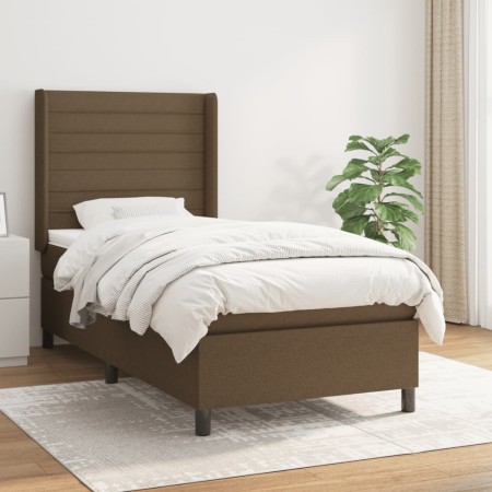 Cama box spring con colchón tela marrón oscuro 90x200 cm de , Camas y somieres - Ref: Foro24-3131484, Precio: 377,12 €, Descu...