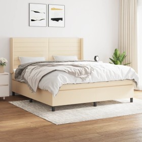 Cama box spring con colchón tela color crema 180x200 cm de , Camas y somieres - Ref: Foro24-3131534, Precio: 622,99 €, Descue...