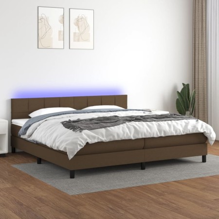 Box spring bed mattress LED lights dark brown fabric 200x200 cm by , Beds and slatted bases - Ref: Foro24-3133184, Price: 581...