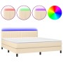 Cama box spring colchón y luces LED tela crema 160x200 cm de , Camas y somieres - Ref: Foro24-3133330, Precio: 526,82 €, Desc...