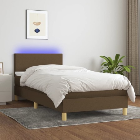 Boxspringbett-Matratze und LED-Leuchten aus dunkelbraunem Stoff, 80 x 200 cm von , Betten und Lattenroste - Ref: Foro24-31335...