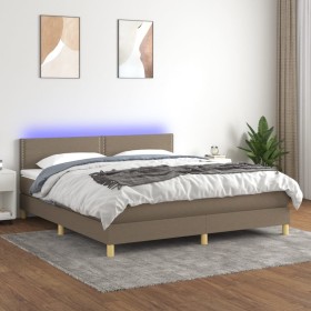 Box spring bed with LED mattress taupe gray fabric 160x200 cm by , Beds and slatted bases - Ref: Foro24-3133649, Price: 520,8...