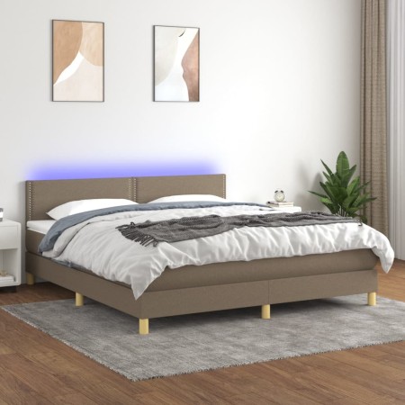 Box spring bed with LED mattress taupe gray fabric 160x200 cm by , Beds and slatted bases - Ref: Foro24-3133649, Price: 491,9...