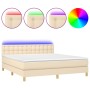 Cama box spring con colchón y LED tela crema 180x200 cm de , Camas y somieres - Ref: Foro24-3134058, Precio: 559,56 €, Descue...