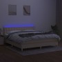 Cama box spring con colchón y LED tela crema 180x200 cm de , Camas y somieres - Ref: Foro24-3134058, Precio: 559,56 €, Descue...