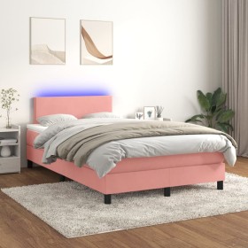 Cama box spring colchón y LED terciopelo rosa 120x200 cm de , Camas y somieres - Ref: Foro24-3134278, Precio: 406,55 €, Descu...