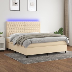 Cama box spring colchón y luces LED tela crema 180x200 cm de , Camas y somieres - Ref: Foro24-3135138, Precio: 662,70 €, Desc...