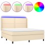 Cama box spring colchón y luces LED tela crema 160x200 cm de , Camas y somieres - Ref: Foro24-3138250, Precio: 608,99 €, Desc...