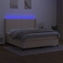 Cama box spring colchón y luces LED tela crema 160x200 cm de , Camas y somieres - Ref: Foro24-3138250, Precio: 608,99 €, Desc...