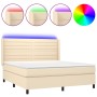 Cama box spring colchón y luces LED tela crema 180x200 cm de , Camas y somieres - Ref: Foro24-3138418, Precio: 631,40 €, Desc...