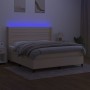 Box spring bed mattress and LED lights cream fabric 180x200 cm by , Beds and slatted bases - Ref: Foro24-3138418, Price: 629,...