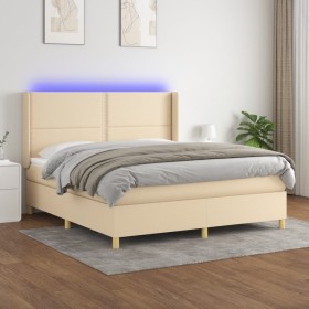 Boxspringbett-Matratze und LED-Leuchten, cremefarbener Stoff, 180 x 200 cm von , Betten und Lattenroste - Ref: Foro24-3138818...