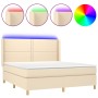 Cama box spring colchón y luces LED tela crema 180x200 cm de , Camas y somieres - Ref: Foro24-3138818, Precio: 637,03 €, Desc...