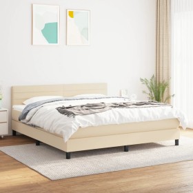 Cama box spring con colchón tela color crema 180x200 cm de , Camas y somieres - Ref: Foro24-3140158, Precio: 544,57 €, Descue...