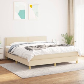 Cama box spring con colchón tela color crema 180x200 cm de , Camas y somieres - Ref: Foro24-3140558, Precio: 528,03 €, Descue...