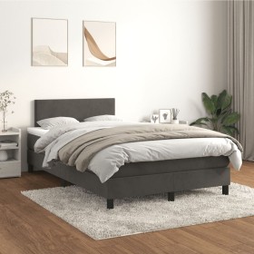 Box spring bed with dark gray velvet mattress 120x200 cm by , Beds and slatted bases - Ref: Foro24-3141174, Price: 388,30 €, ...