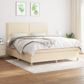 Cama box spring con colchón tela color crema 180x200 cm de , Camas y somieres - Ref: Foro24-3142278, Precio: 643,99 €, Descue...