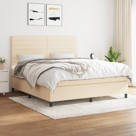 Cama box spring con colchón tela color crema 180x200 cm de , Camas y somieres - Ref: Foro24-3141878, Precio: 616,33 €, Descue...