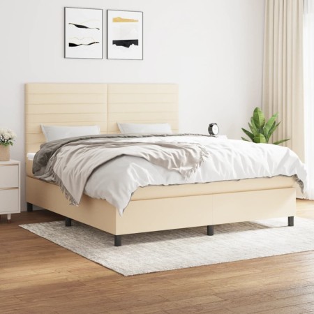 Cama box spring con colchón tela color crema 180x200 cm de , Camas y somieres - Ref: Foro24-3141878, Precio: 613,08 €, Descue...