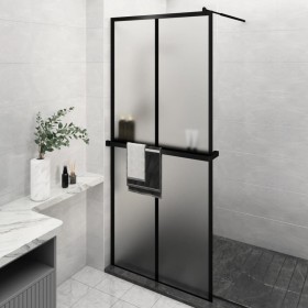 Shower screen with ESG glass shelf and black aluminum 90x195 cm by , Shower walls and screens - Ref: Foro24-3185458, Price: 2...