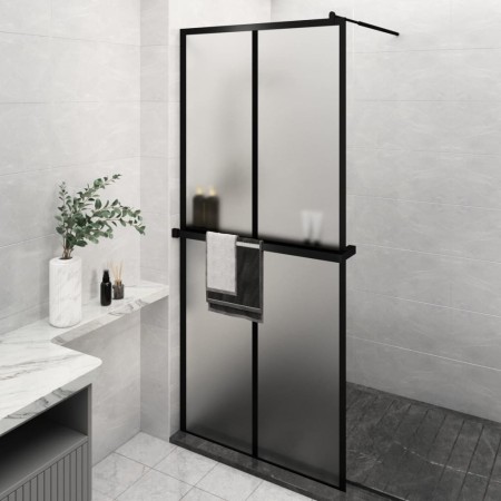 Shower screen with ESG glass shelf and black aluminum 100x195cm by , Shower walls and screens - Ref: Foro24-3185470, Price: 2...