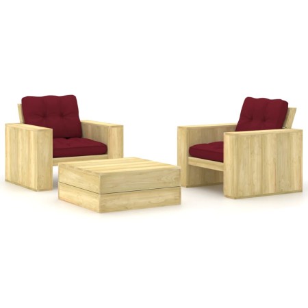 Set muebles de jardín y cojines 3 pzas madera pino impregnada de , Conjuntos de jardín - Ref: Foro24-3065813, Precio: 402,53 ...