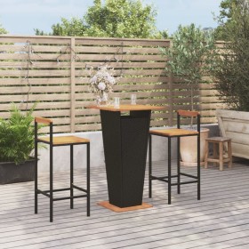 Bar table and garden stools 3 pieces acacia wood black PE rattan by , Garden sets - Ref: Foro24-3187725, Price: 214,76 €, Dis...