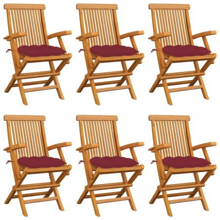 Garden chairs 6 units teak wood with burgundy cushions by , Garden chairs - Ref: Foro24-3062565, Price: 438,27 €, Discount: %